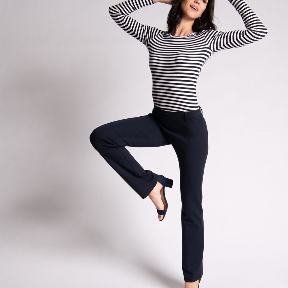 Betabrand Dress Pant Yoga Pants - Straight-Leg - Navy Medium Regular